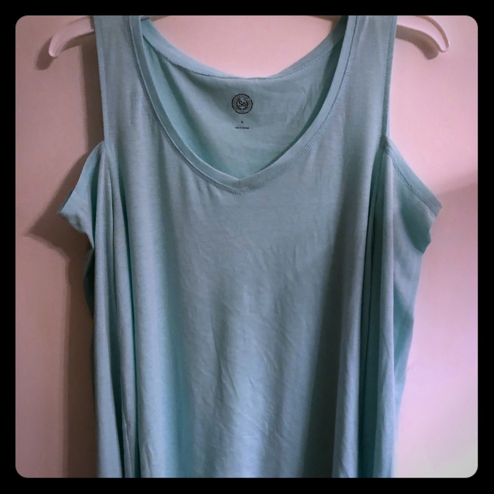 SO light blue long sleeve shirt, off the shoulder